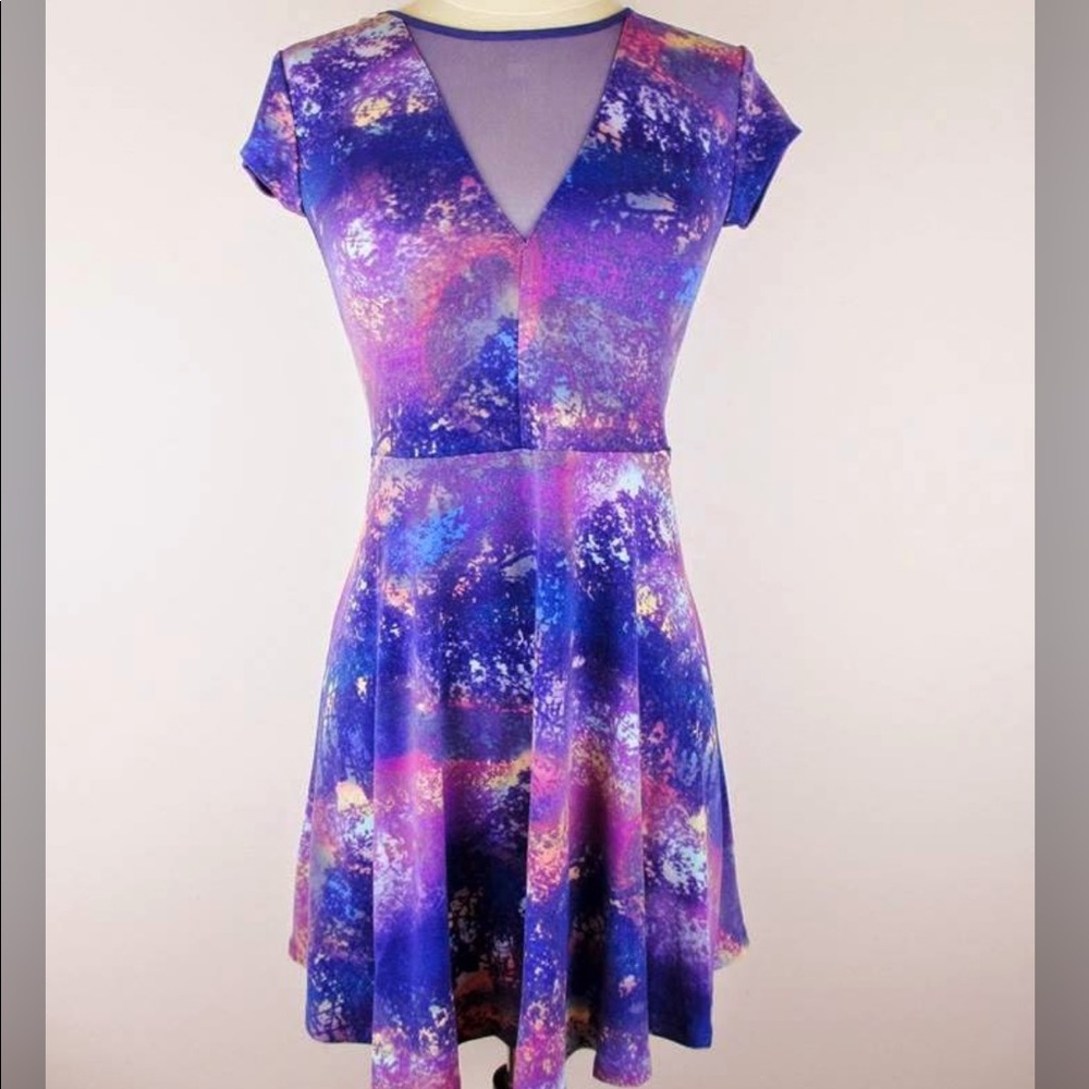 Kimchi Blue- Purple Mesh Inset Skater Dress S